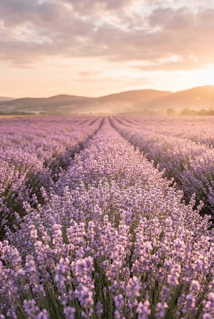 Dreamy sunset lavender field wallpaper for mobile phone lock screen