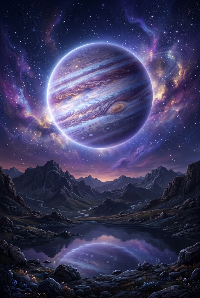 Aethelgard cosmic jupiter landscape cool art wallpaper