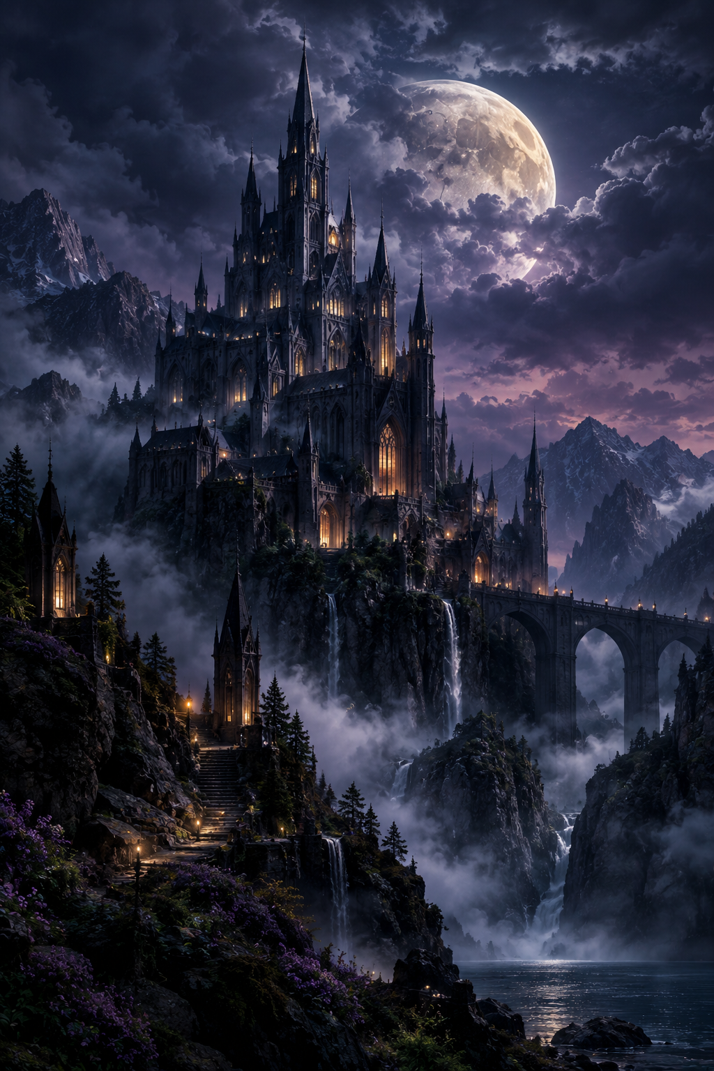 Dark gothic castle fantasy wallpaper art under stormy skies