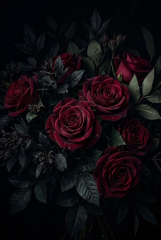 Dark aesthetic burgundy red roses gothic floral wallpaper for iPhone