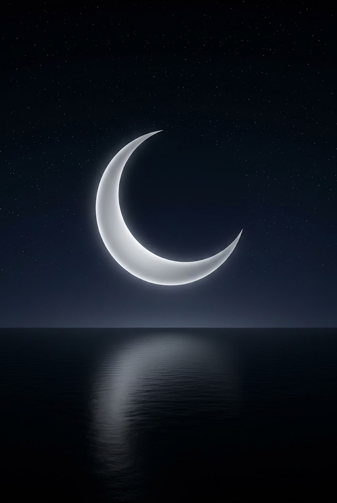 Minimalist crescent moon over dark ocean aesthetic iPhone wallpaper
