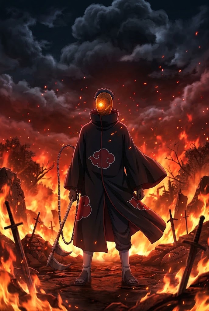 Obito Uchiha Tobi war mask with Sharingan and Rinnegan 4K wallpaper